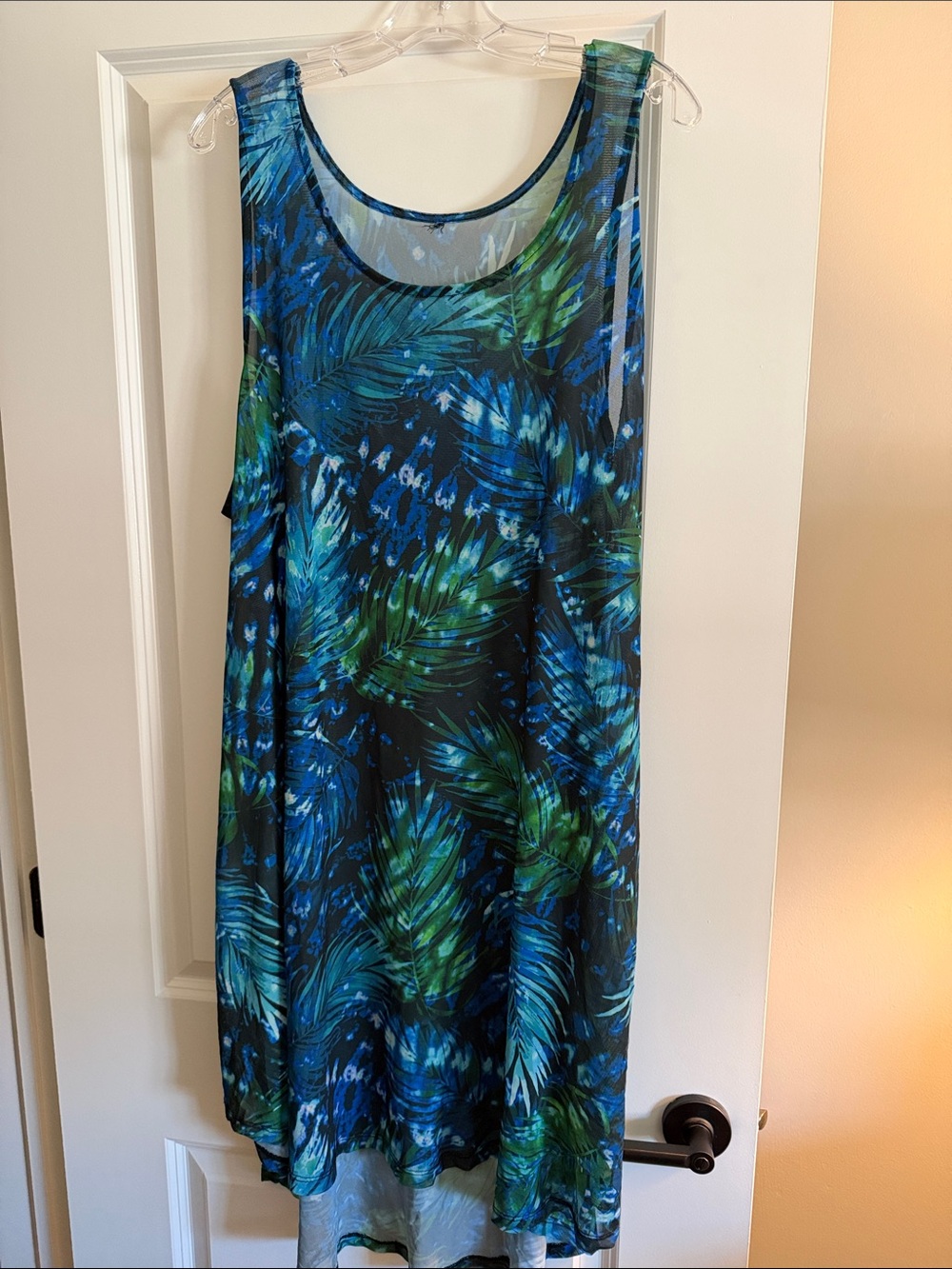 Swimsuits For All Blue & Green Tropical Scoop Neck Swim Cover-Up